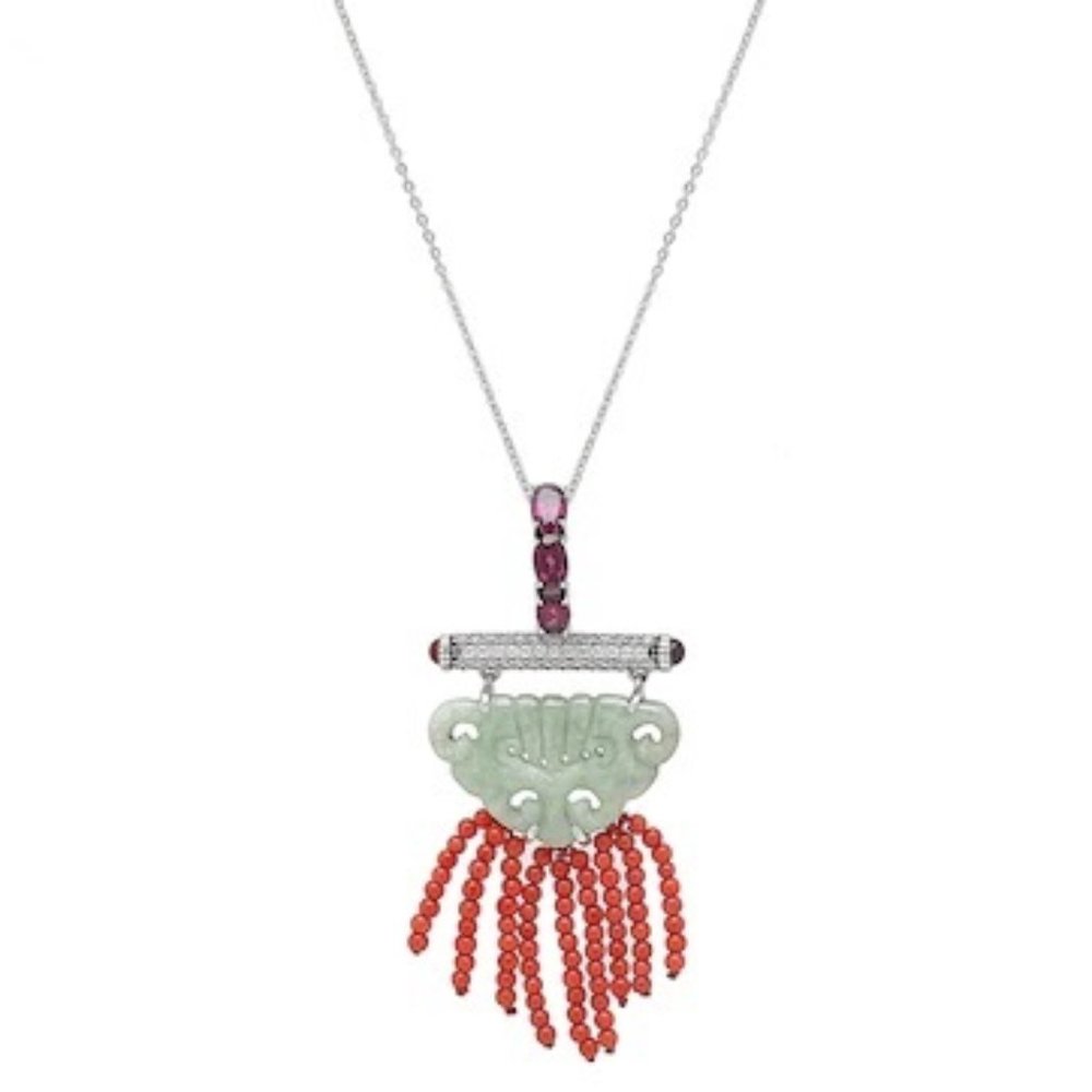 JOY Green Jade & Gem Pendant Cable Chain Necklace